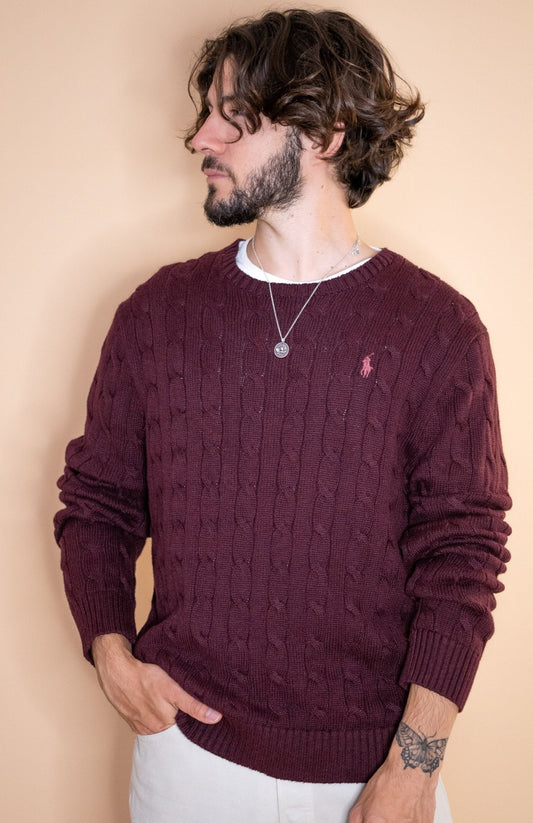 Pull Torsadée Ralph Lauren Homme 1040 - BORDEAUX - L - amifrip - Friperie en ligne et vêtements vintage
