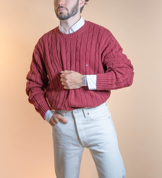 Pull Torsadée Tommy Hilfiger Homme 635 - ROUGE - L - amifrip - Friperie en ligne et vêtements vintage