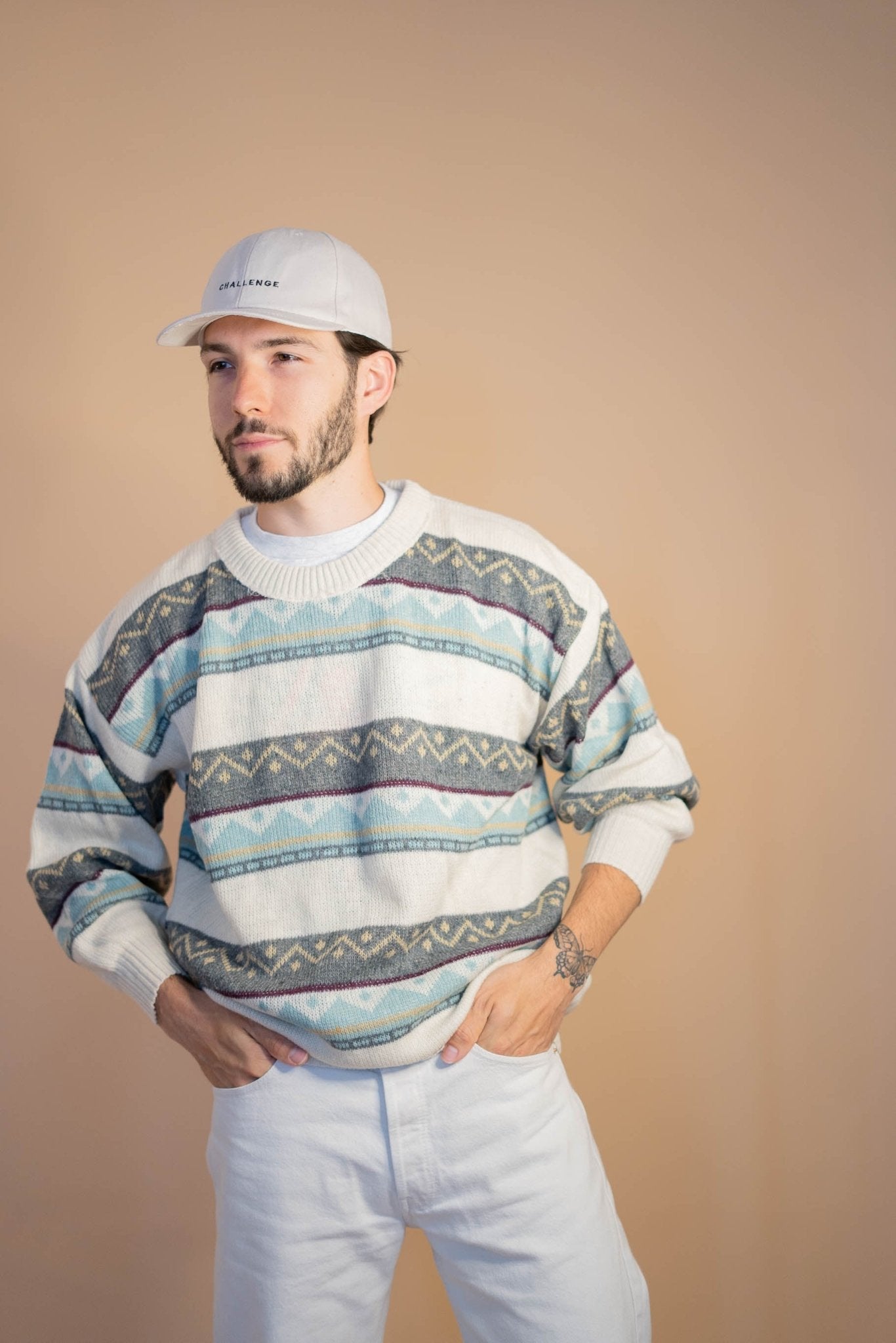 Pull Vintage Homme 488 - BEIGE - L - amifrip - Friperie en ligne et vêtements vintage
