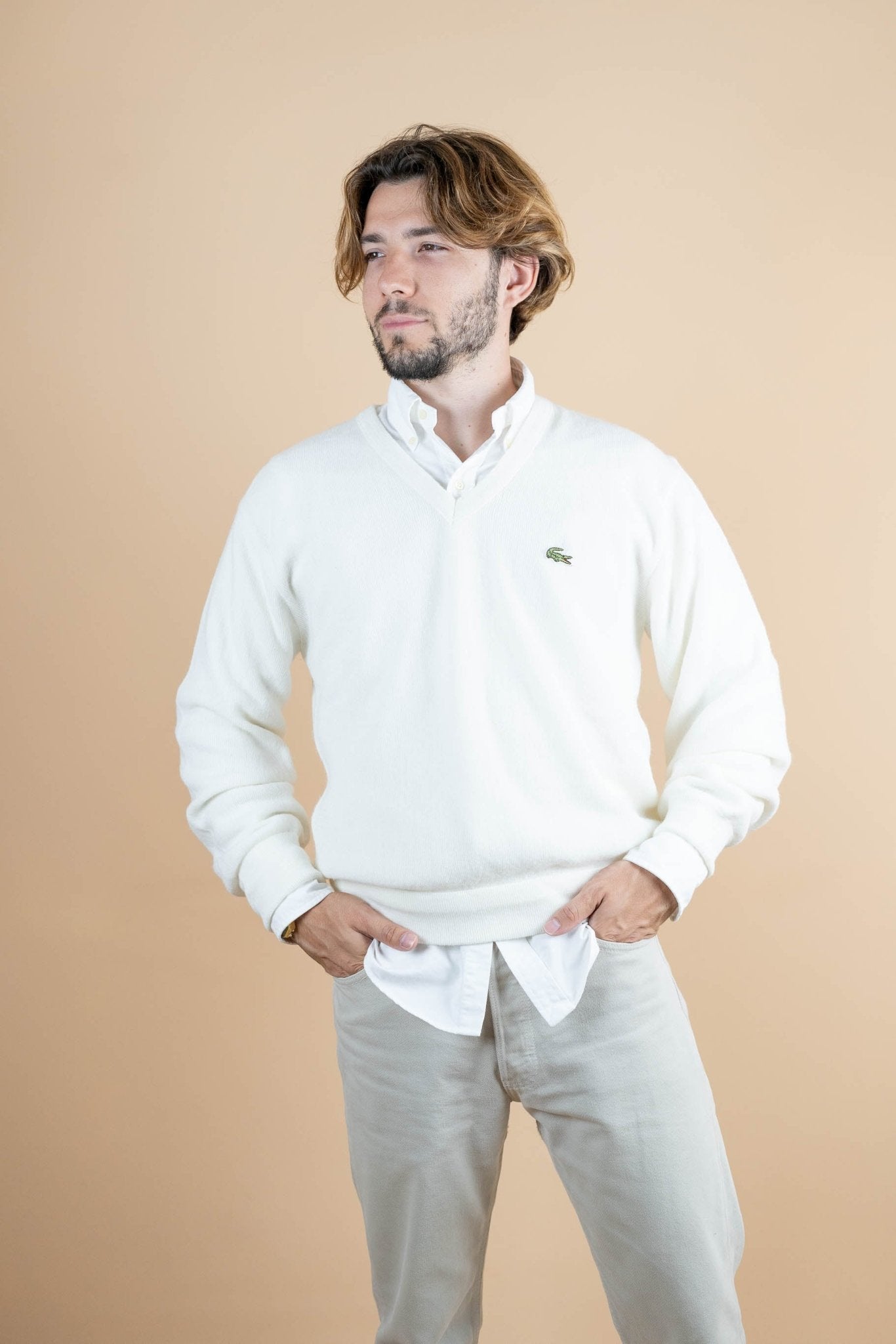 Pull Vintage Lacoste ref: 1233 - BLANC - M - amifrip - Friperie en ligne et vêtements vintage
