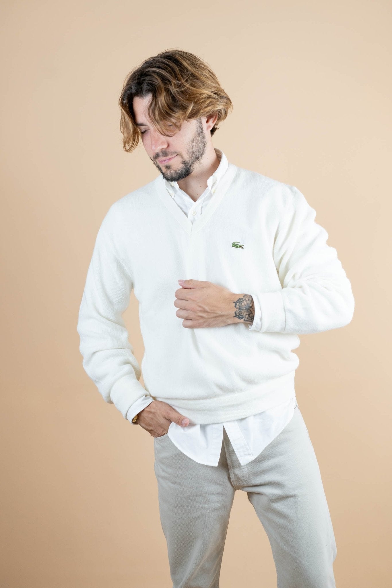 Pull Vintage Lacoste ref: 1233 - BLANC - M - amifrip - Friperie en ligne et vêtements vintage