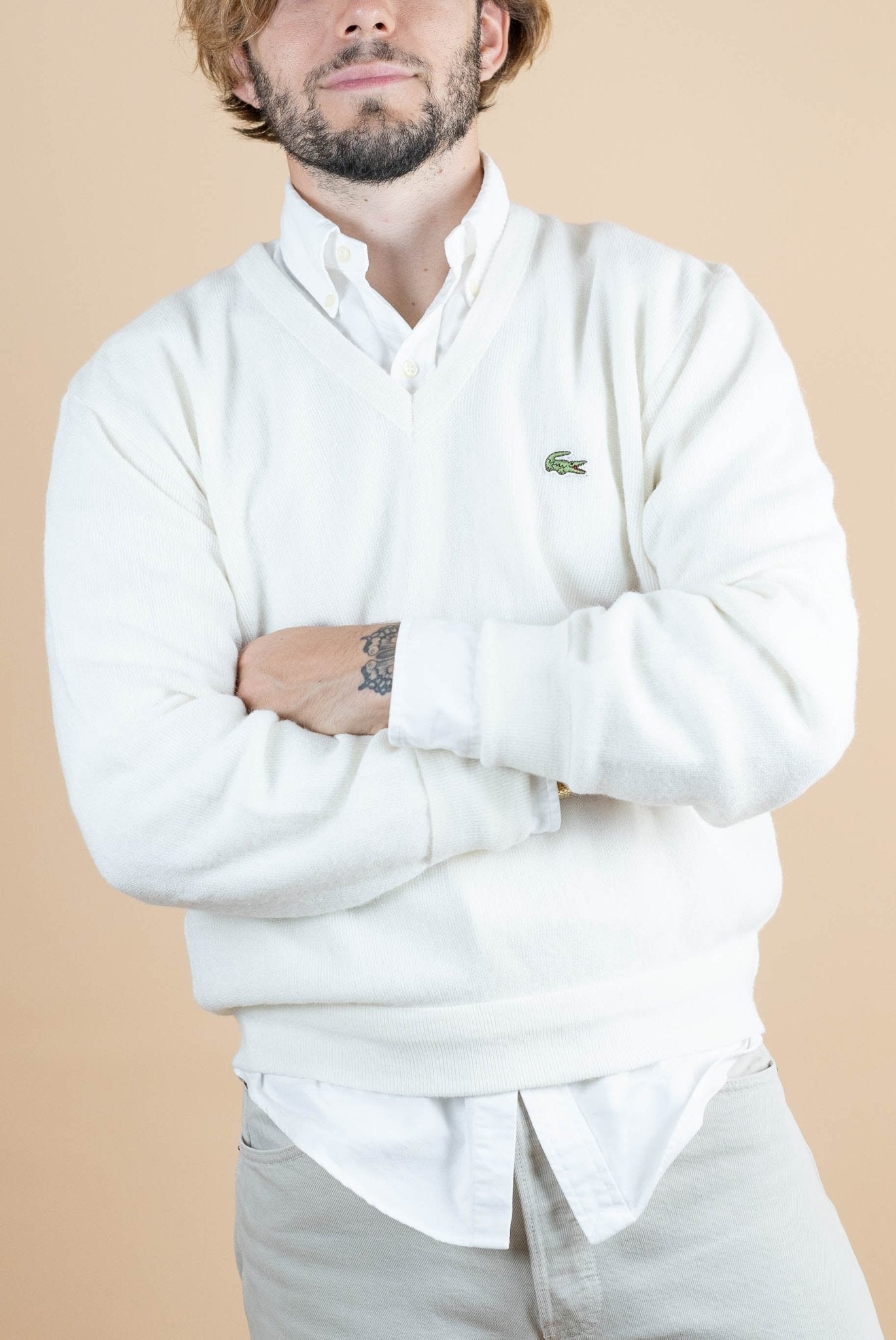 Pull Vintage Lacoste ref: 1233 - BLANC - M - amifrip - Friperie en ligne et vêtements vintage