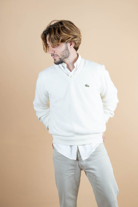 Pull Vintage Lacoste ref: 1233 - BLANC - M - amifrip - Friperie en ligne et vêtements vintage
