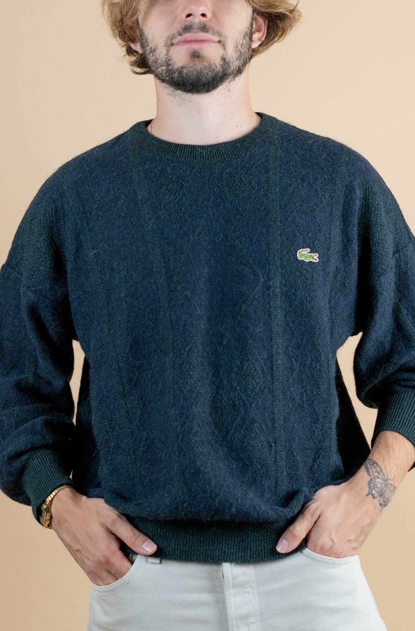 Pull Vintage Lacoste ref: 1236 - BLEU/VERT - L - amifrip - Friperie en ligne et vêtements vintage