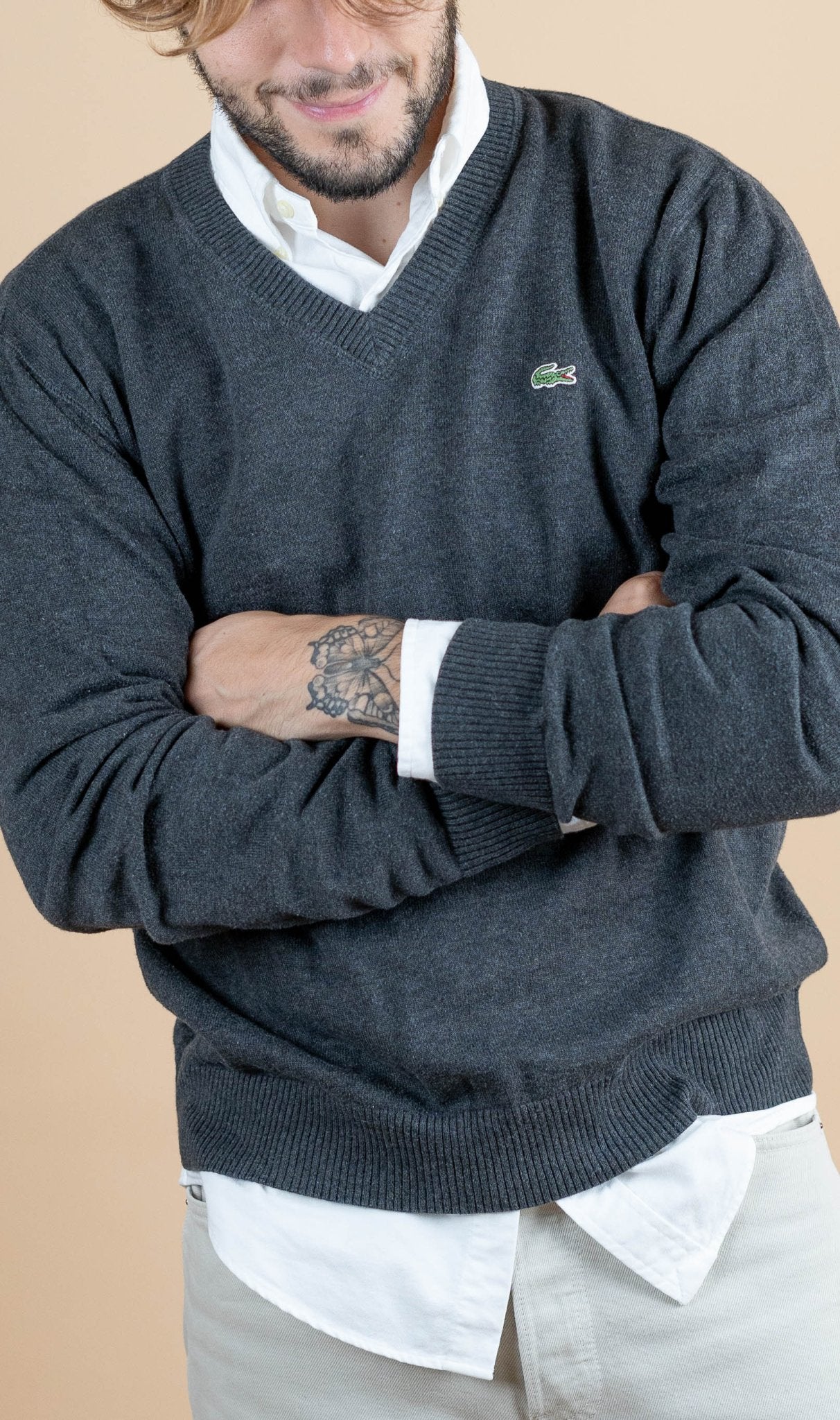 Pull Vintage Lacoste ref: 1239 - GRIS - L - amifrip - Friperie en ligne et vêtements vintage