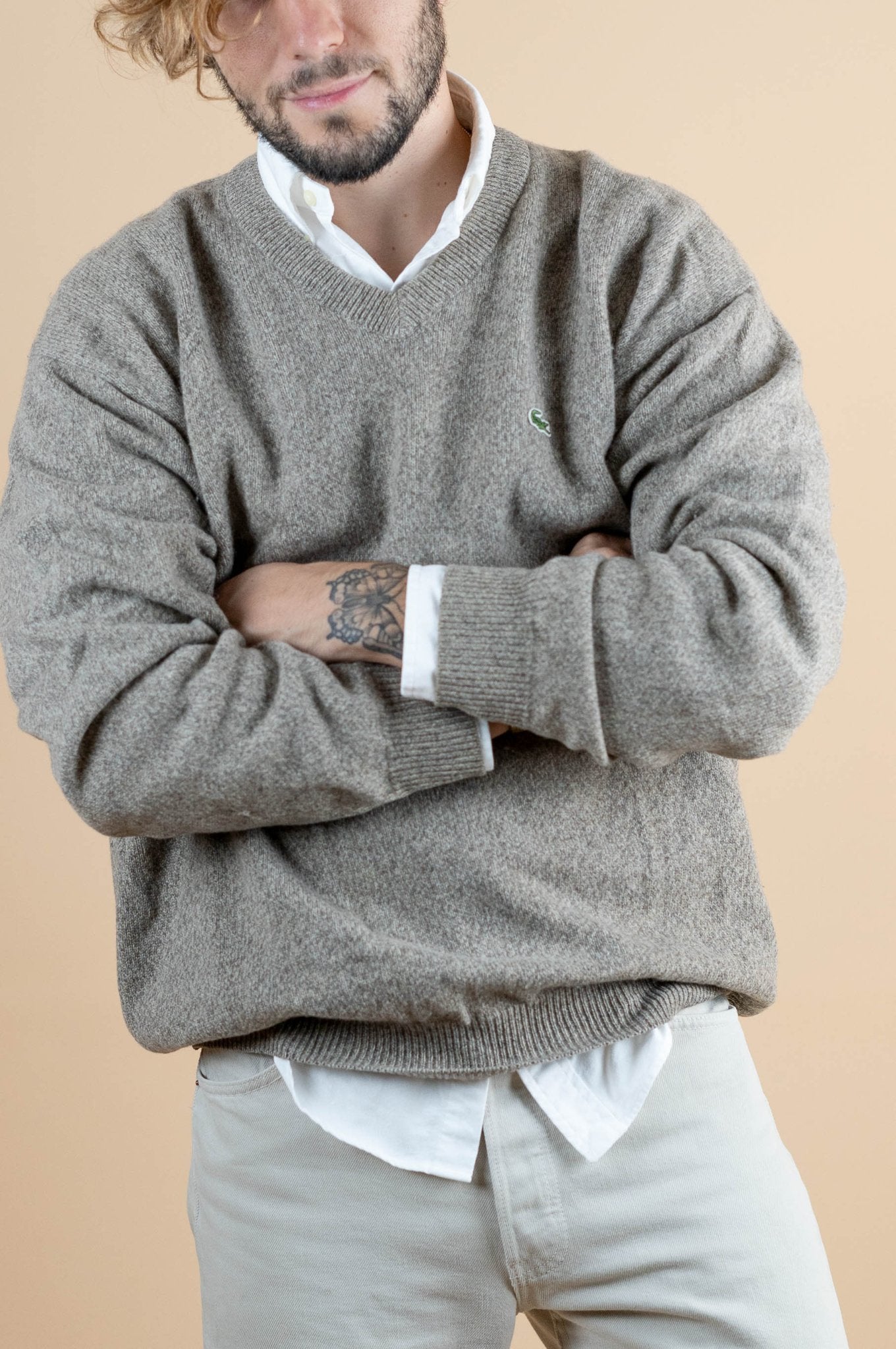 Pull Vintage Lacoste ref: 1253 - GRIS/BEIGE - 2XL - amifrip - Friperie en ligne et vêtements vintage