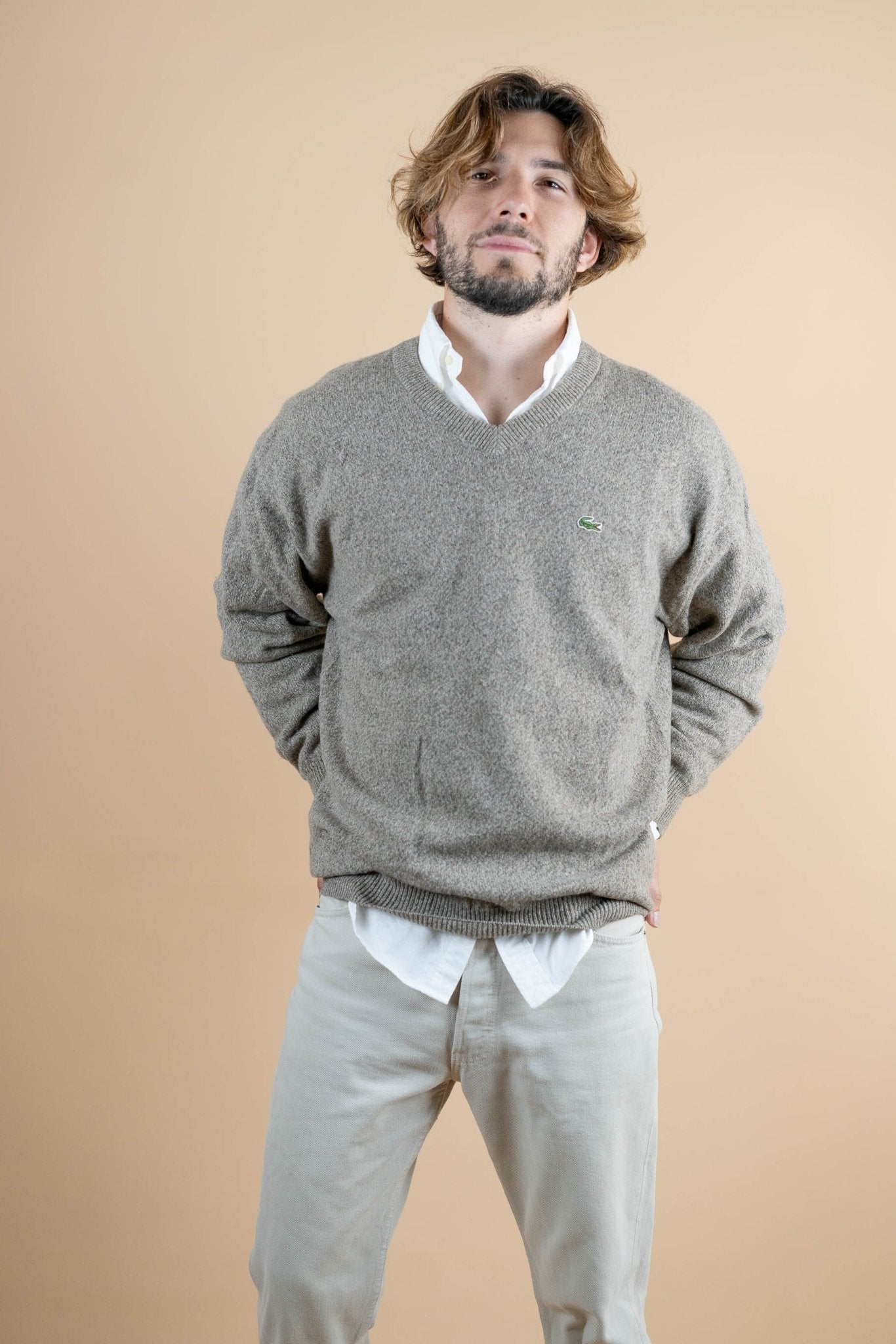 Pull Vintage Lacoste ref: 1253 - GRIS/BEIGE - 2XL - amifrip - Friperie en ligne et vêtements vintage