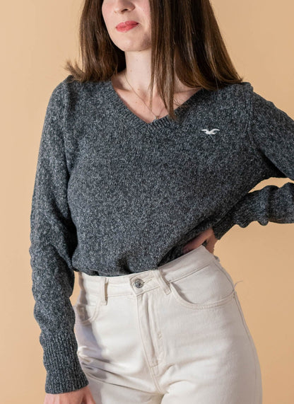 Pull  Femme Col V Gris #955