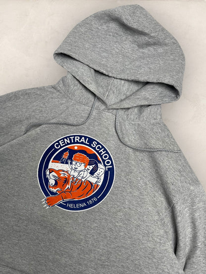 Sweat à capuche Sport - Team « Central School » #2251 - GRIS - M - amifrip - Friperie en ligne et vêtements vintage