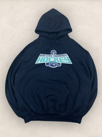 Sweat à capuche « WAA STATE TOURNAMENT HOCKEY » Sport - Team Ref: 2279 - BLEU MARINE - M - amifrip - Friperie en ligne et vêtements vintage